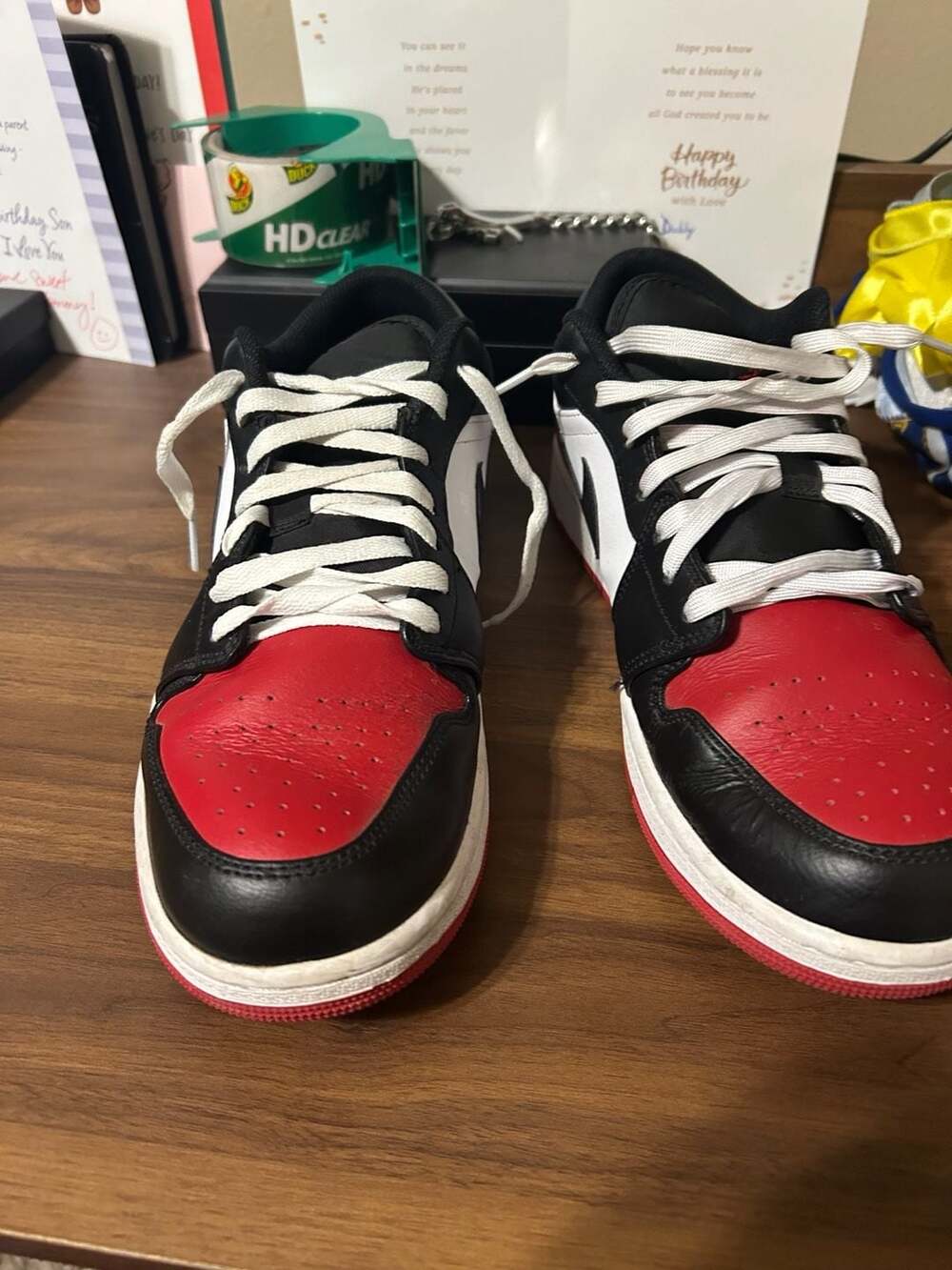 Air Jordan 1 Low Size 10 White Black Red Bred Toe 553558-161